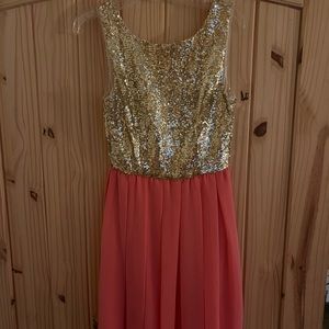 Two tone peach/sequin dress!